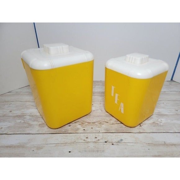 Vintage Yellow Canisters Tea and Coffee Rona Plastic Corp. NY, NY - Picture 8 of 12
